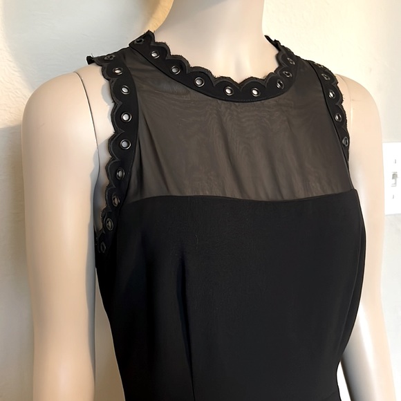 Sam Edelman black scalloped trim grommets cocktail sheer mini dress, size 4 - Picture 3 of 10